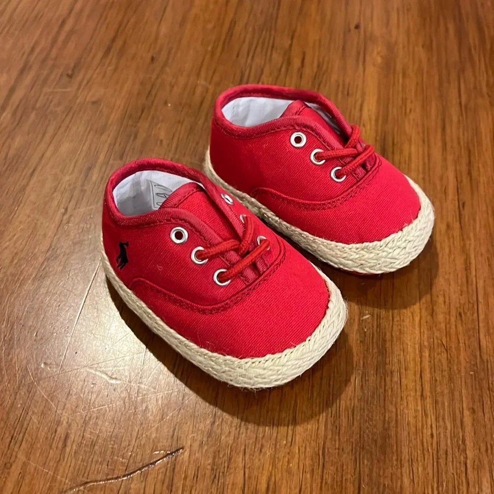 Polo Ralph Lauren red canvas Bowman Lace Crib shoes sneakers Infant Baby Size 1